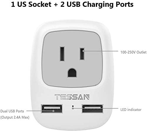European Travel Plug Adapter 2 Pack, TESSAN International Power Outlet Adaptor with 2 USB, Type C Charger from USA to Most of Europe EU Spain Iceland Germany France Italy Israel