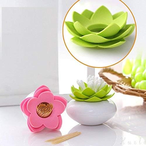 2-Pack Lotus Flowers Cotton Swab Holder, Small Q-Tips Toothpicks Storage Organizer,Bathroom Vanity Canister(Green+Pink)