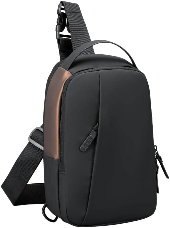 Waterproof Polyester Slim Unisex Crossbody Sling Bag Chest Backpack Men's Shoulder Bag, Leisure Travel Handbag, Hard Shell Anti-Theft Chest Bag, Black&Golden, Standard, Retro