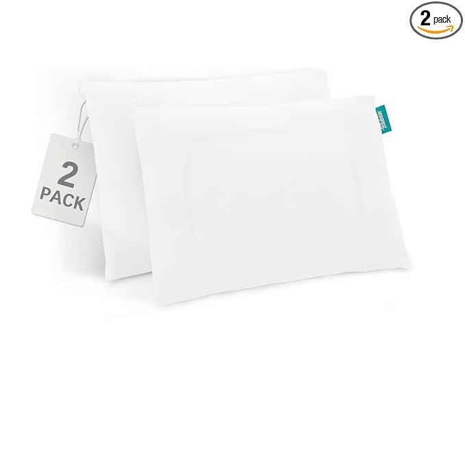 Biloban Organic Cotton 2 Pack Toddler Travel Pillowcase for Children Kid Pillows 13"x 18" or 14"x19", Envelope Travel Toddler Pillow Cover Case (White)