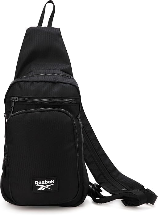 Reebok Unisex Crossbody Bag - Convertible Compact Durable Cross Body Bag for Women and Men - Gym and Travel Essentials, Size One Size, Cosmos Black With White Logo