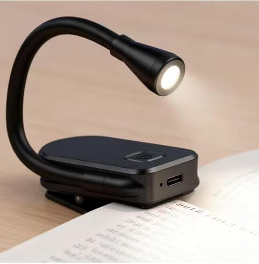 Minsk Portable Rechargeable Book Light, Clip On Reading Lamp with 360° Flexible Neck, Eye Caring 3 Color Dimming Light, Compact Lightweight Reading Light for Travel, Camping, Bed, Study