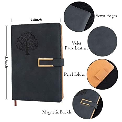 Fanery sue Tree of Life Refillable Writing Journal for Women&Men Faux Leather Hardcover Notebook A5 College Ruled 200 Lined Pages Lay-Flat Personal Diary with Pen&Magnetic Buckle (Tree of Life-Black)
