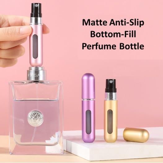 Portable Travel Size Mini Refillable Spray Perfume Atomizer Bottle 5 pcs and 5 colors (Lavender, Rose, Azure, Gold, Silver) Leak-Proof Aluminum for Perfume/Cologne