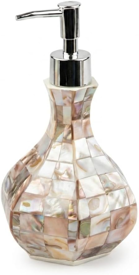 Milano Hand Soap Dispenser for Bathroom, Decorative Countertop Lotion Dispenser Finished in Beautiful Mother of Pearl, with Durable Pump for Elegant Bathroom Decor