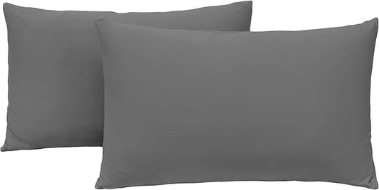 2-Pack Stretch Pillow Cases Standard Size - Jersey Knit & Ultra Soft Envelope Closure, T-Shirt Like Poly Blend - Suitable for Queen or Standard Size Set of 2, Dark Gray