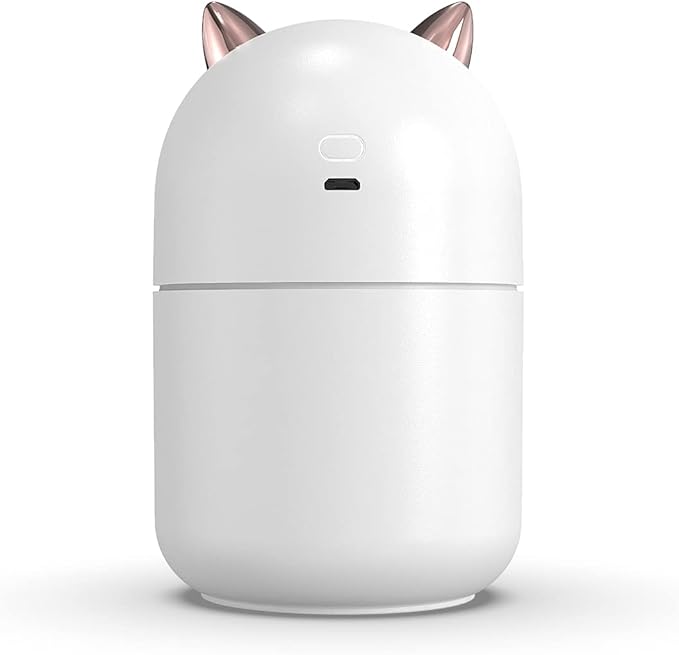Portable Small Humidifier, 300ml Mini Cool Mist Humidifier with Night Light, USB Personal Humidifier Auto Shut-Off, Ultra-Quiet, 2 Spray Modes, Suitable for Home Office Travel(white)