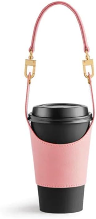 Coffee Cup Tea Cup Protective Sleeve, Water Bottle Holder PU Leather Pouch, Outdoor Camping Shopping Travel Supplies (Pink)