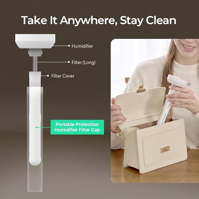 HubiCare Mini Humidifier, Portable Wireless Humidifier for Travel, USB-C Rechargeable Personal Mist Maker with Adjustable Length, Quiet 28dB, Leak-Resistant Design for Car, Bedroom, Office