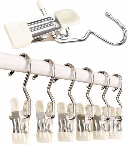 10/30/50Pcs Space-Saving Clothespin, Upgrade Double Head Clamp Dipped Hanger for Closet Hooks Garment Clip Hat Pants Storage Hanging Travel Hook (White, 30PCS)