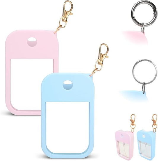 2 PCS Soft Silicone Case for Touchland Power Mist (1FL. OZ./30 mL), Protective and Stylish Case with Keychain Compatible with Touchland Hand Sanitizer Spray (Pink/Blue)