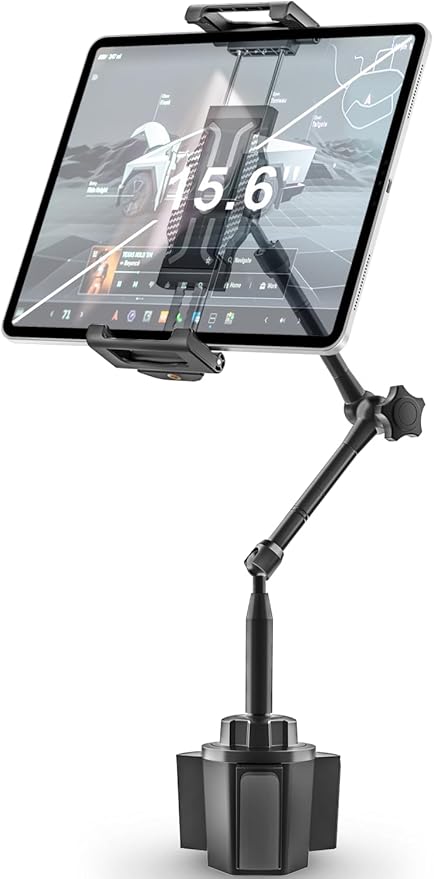 Tablet Holder for Car Cup Holder, [Full Motion Swivel 19.7" Height] Metal Tablet Car Mount for Truck, for iPad Pro Air Mini, Galaxy Tab, Z Fold, Fire, iPhone, 6-15.6" Devices, Cars Trucks SUVs