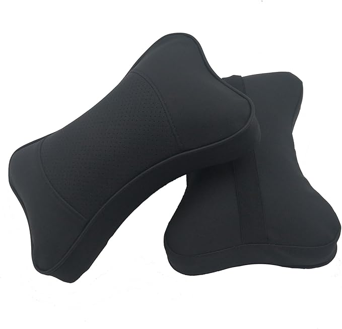 Car Neck Pillows Both Side Pu Leather 2pieces Pack Headrest Fit for Most Cars Filled Fiber Universal Car Pillow (Black Dark)