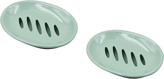 2 Pack Plastic Soap Dish with Drain,Sponge Holder,for Shower,Bathroom,Kitchen (Green)