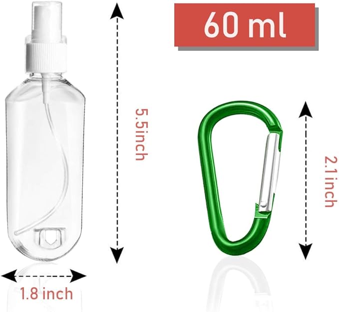 5PCS Travel Plastic Clear Keychain Spray Bottles, Leakproof Empty Squeeze Container Refillable Travel Sprayer Bottles with Keychain for Cosmetics Toiletries Liquids (60ml/2oz)