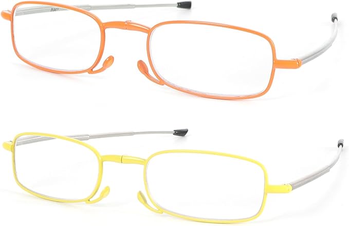 2 Pack Folding Reading Glasses Stainless Steel Mini Anti-Blue Light Blocking Reader for Men Women