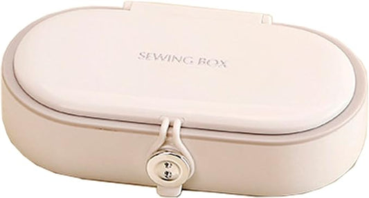 Portable Sewing Kit for Emergency Repair, Travel Sewing Kit Box with Round Case, Includes Needles, Thread, Scissors, Thimble - Perfect Home & Dorm Essential for Beginners (3 Stylish Colors) (White)
