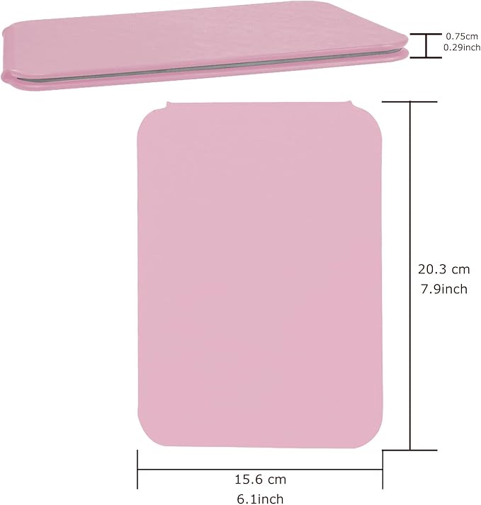 Makeup Mirror, 6x8 Inches Portable PU Leather Mirror, Folding Desktop Vanity Mirror with Adjustable Stand for Vanity Table, Office, Travel (M, Pink)