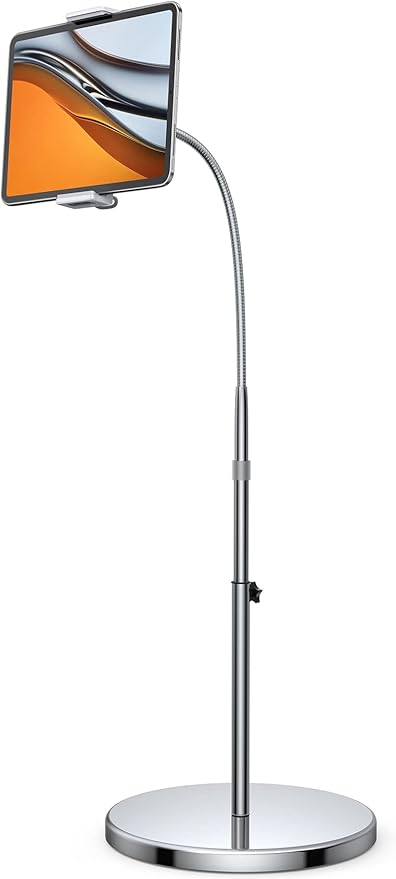 Lamicall Tablet Floor Stand Gooseneck - Swivel Tablet Holder Mount with Adjustable Height & 10.6lb Stable Base, for 4.7-13" iPad mini Air Pro 12.9/9.7, Tab, Kindle, iPhone Air 17 Pro Max, Phones