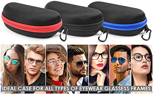 Yogo Vision Sunglasses Case 3 Pack Hard Shell with Clip Portable Travel Zipper Eyeglasses Frame Glasses Case