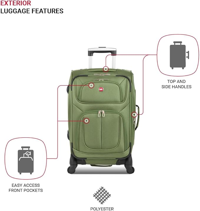 SWISSGEAR Sion Softside Expandable Spinner Luggage Durable Lightweight Travel Suitcase, Evergreen, Carry-On
