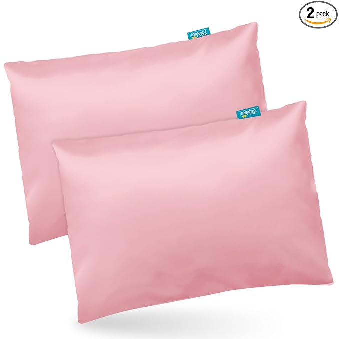 Satin 2 Pack Kids Toddler Pillowcase Fits for Children Toddler Pillows 13"x 18" or 14"x19", Envelope Travel Toddler Pillow Cover Case, Pink