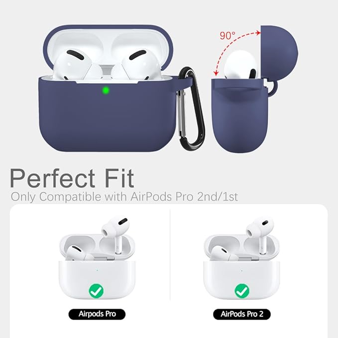 Lerobo Compatible with AirPods Pro 2 Case,Silicone AirPods Pro Case Cover,Waterproof Protective Cover for Airpod Pro Supports Wireless Charging with Carabiner Front LED Visible,Blue Gray