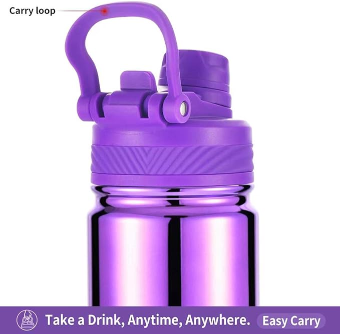 mininoo 24 oz Insulated Water Bottle with 2-in-1 Straw & Spout Lid, BPA-Free & Leak-Proof, Stainless Steel Water Bottle for Sports, Travel, and School, Violet Pulse