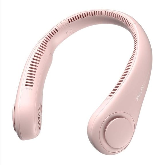 JISULIFE Portable Neck Fan, Hands-Free Bladeless, 5 Speeds, 4000 mAh Battery Operated Wearable Personal Fan, Twistable, Rechargeable, Gift for Women Men-Pink