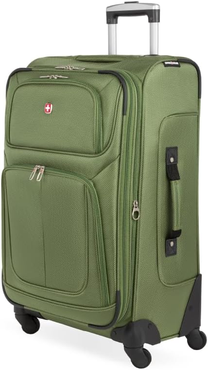 SWISSGEAR Sion Softside Expandable Spinner Luggage Durable Lightweight Travel Suitcase, Evergreen, Checked-Medium