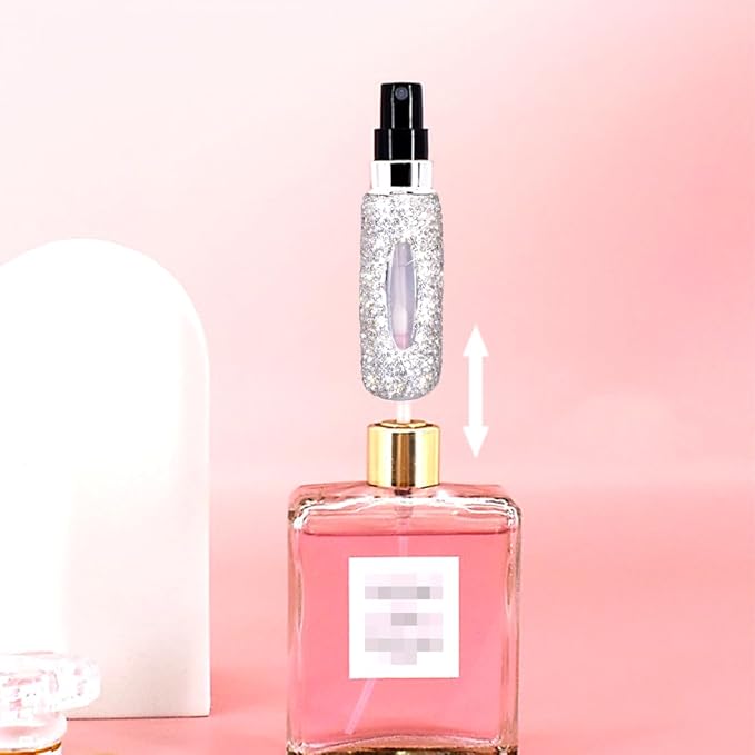 Perfume Spray Bottle 5ML 2PCS White&Pink Bling Rhinestone Empty Portable Travel Fine Mist Refillable Mini Spray Dispensers for Perfume, Essential Oil