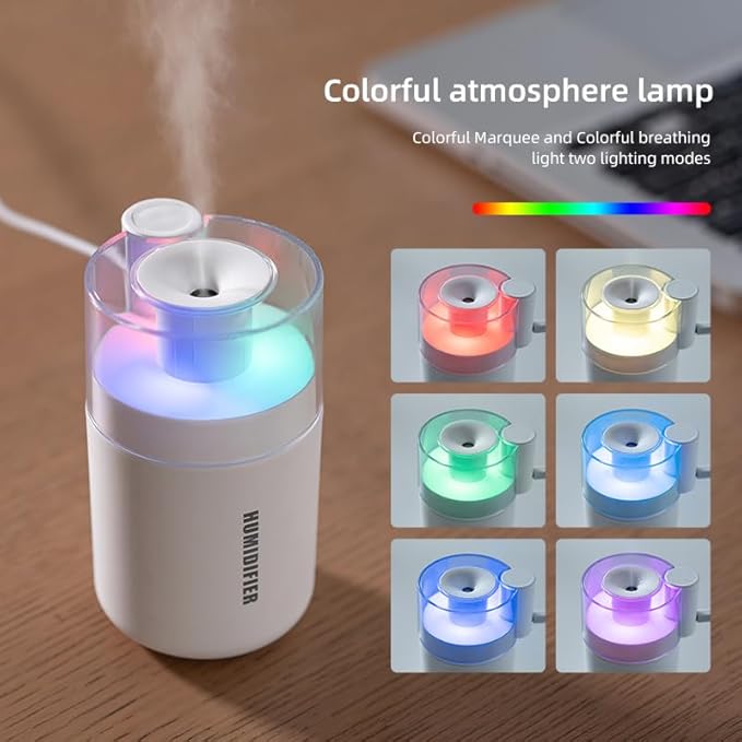 Portable Mini Humidifier, 180ml USB Small Humidifier for Bedroom, Car, Office Desk, Travel & Indoor Plants, 2 Mist Modes, Super Quiet (C-White)