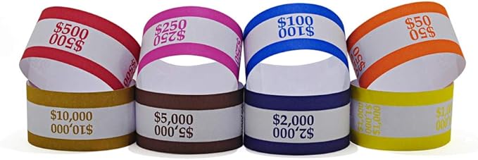 L LIKED Pack of 400 Money Band Bundles Self Sealing Currency Straps for Bill Wrappers (50 of Each - 400 Assorted)