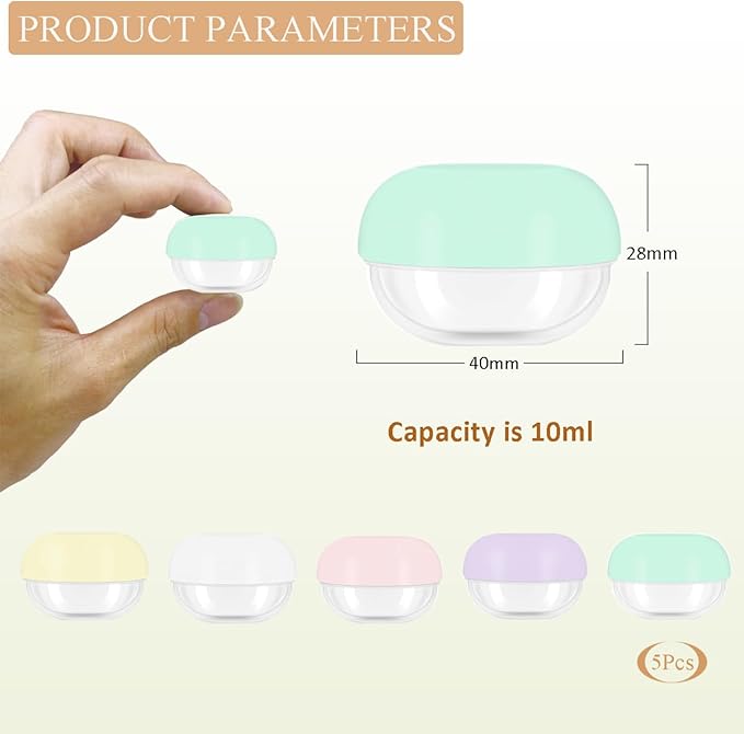 GAQWOK 5 Pcs 10ml Small Travel Containers - Convenient Travel Jars for Creams, Travel Lotion Container, Travel Makeup Containers Essential Compact Size for Traveling, 900230