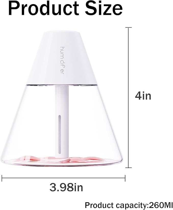 INVODA Mini Humidifiers, 260ml USB Personal Cool Mist Humidifier Cute Volcanoes Desktop Air Humidifier Quiet Night Light Small Humidifiers for Car, Office, Bedroom, Travel (White)