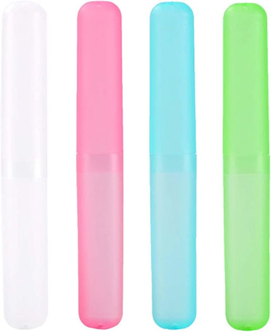 Medsuo 4pcs Plastic Toothbrush Case Travel Cover Holder Storage (Pink, Blue, Green and White)
