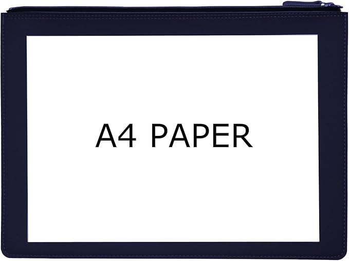 PU Leather A4 File Folder Zipper Document Holder Envelope Folder Case for Receipt Contract (Blue)