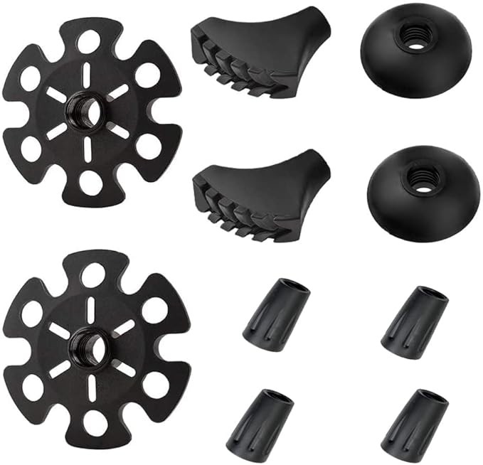 Hiking Walking Sticks Rubber Tips 10 Pack, Replacement Tips Protectors, Snow Baskets, Mud Baskets Set for Trekking Poles, Fits Most Standard Hiking, Trekking, Walking Poles