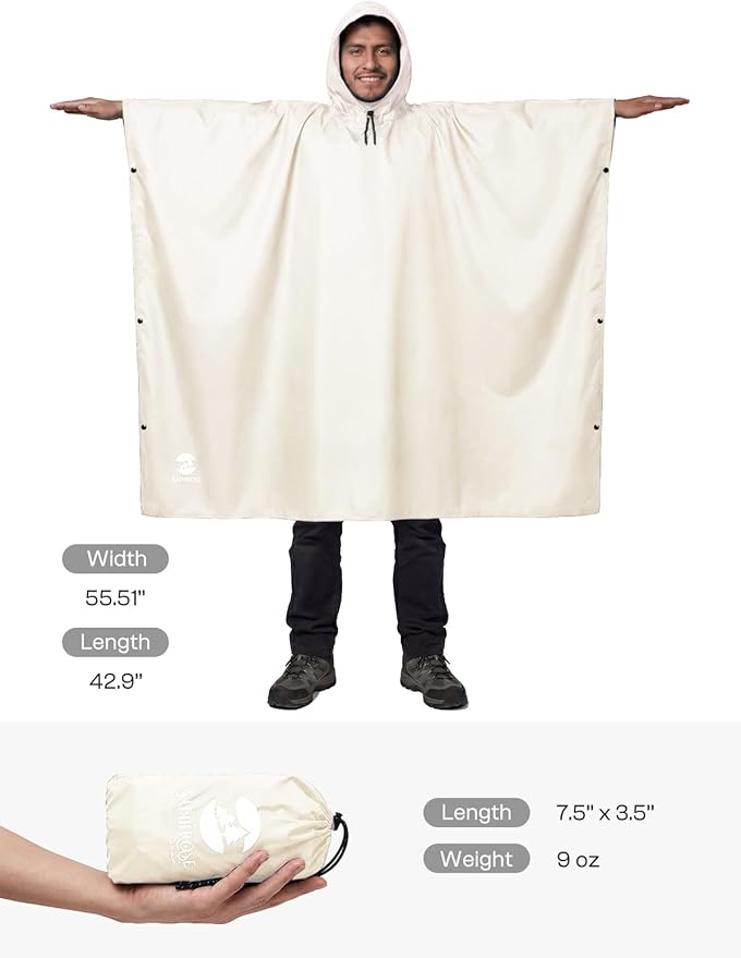 SaphiRose Hooded Rain Poncho Waterproof Raincoat Jacket for Men Women Adults