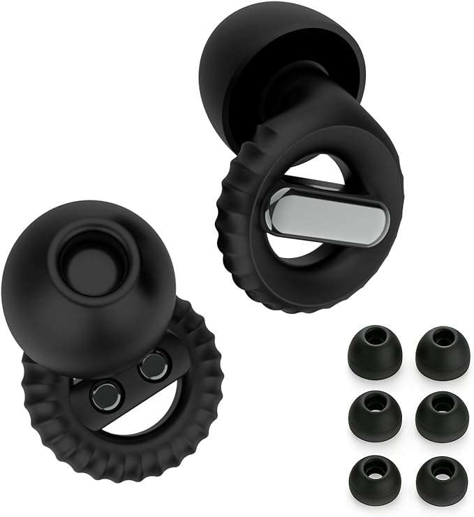 Ear Plugs for Noise Reduction – Reusable Silicone Earplugs with Filter Technology for Sleeping, Travel, Focus, Concerts & Motorcycling Ear Plug +8Tip (Black-Black)