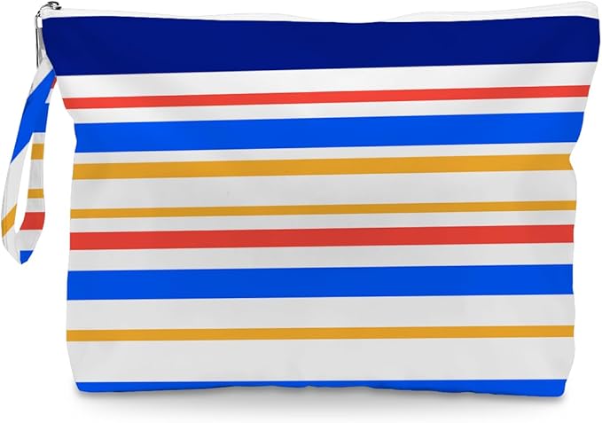 Fokongna Cute Print Wet Bag, Small Portable Waterproof Multi-Functional Organizer for Women, Navy Blue Primary Color Stripe, Ideal for Daily, Beach & Travel