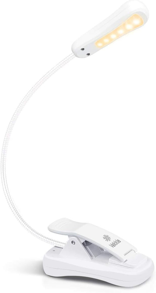 Vekkia 3000K Warm LED Rechargeable Book Light, Easy for Eyes, Clip on Reading Lights for Reading in Bed, Car & Travel, Lightweight Slim 2.1 oz. Perfect for Readers (Elegant White)