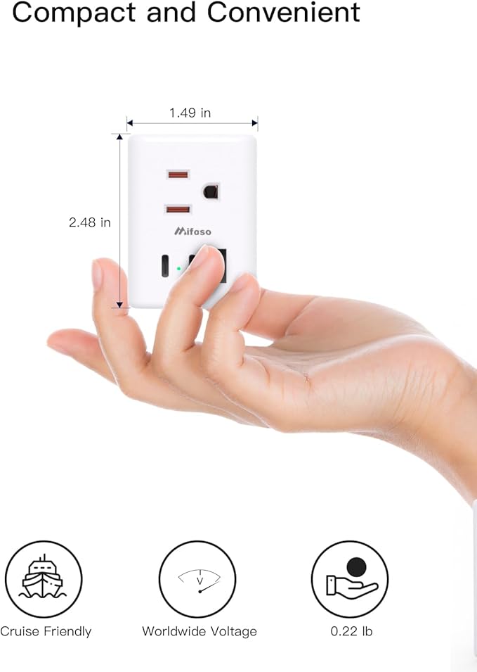 2 Pack European Travel Plug Adapter, Mifaso International Power Plug Adapter with 3 Outlets 3 USB Charging Ports(2 USB C), Type C Plug Adapter Europe Travel Essentials to Spain Italy France