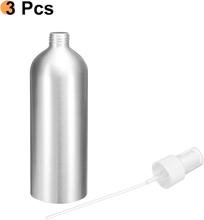 HARFINGTON 3pcs Aluminum Fine Mist Spray Bottles 500ml/16oz Metal Small Liquid Alcohol Refillable Travel Container with White Plastic Nozzle Cap for Perfume Skincare Cosmetic Storage Bottle
