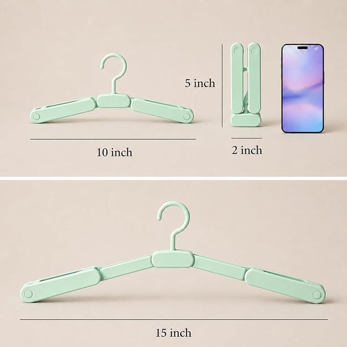 6 Pack Foldable Travel Hangers Portable Collapsible Hangers with 12 Clips for Travel, Cruise, Hotel, Camping, Dorm, Space Saving Clothes Hangers for Small Spaces, (Light Green)