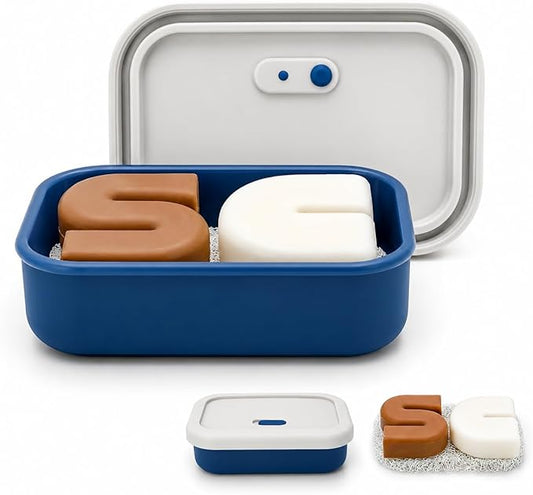 AIDIMMING Large Vented Silicone Travel Soap Case, Leak-Proof Shampoo Bar Holder for Shampoo and Conditioner Bar Set, Drain Tray Container for Large Bars, Handmade Bars, Travel Gym Camping, Blue