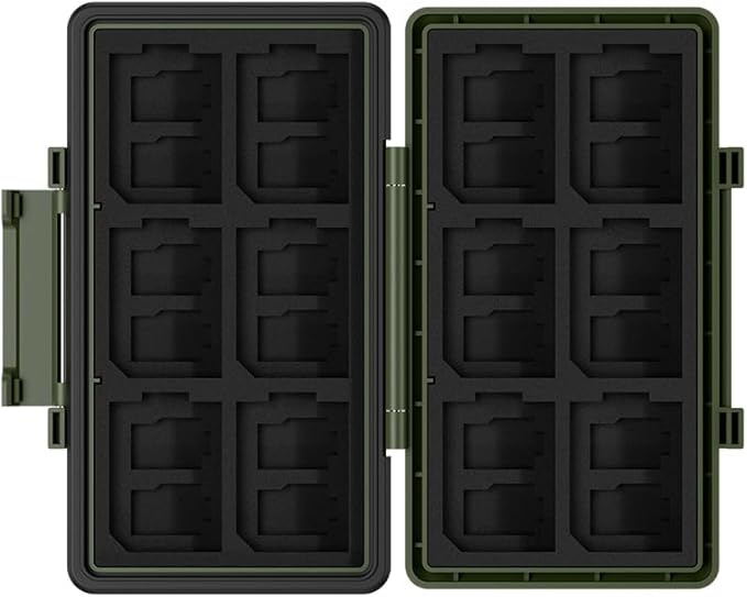 Green 36 Slots Memory Card Case Water-Resistant Anti-Shock Memory Card Wallet for 24 Micro SD SDXC SDHC TF Cards and 12 SD SDXC SDHC Cards