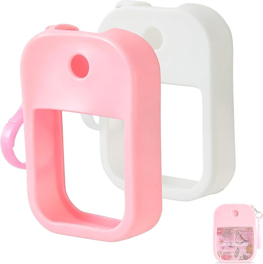 2 Pack Silicone Case Compatible with Wish Hand Sanitizer Spray, Hand Sanitizer Case Holder, Soft Silicone Protective Cases with Keychain, Protect Spray from Drops and Scratches (White and Pink)