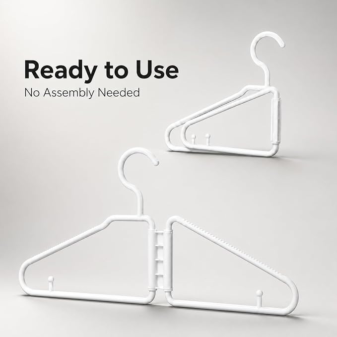 8 Pcs Foldable Hangers, Plastic Collapsible Hangers, Portable Folding Clothes Hanger, Foldable Travel Hangers, Foldable Hangers for Travel, Cruise, Home, Bedroom, Dorm (White) | No Assembly Needed | Standard Size | Folds Flat