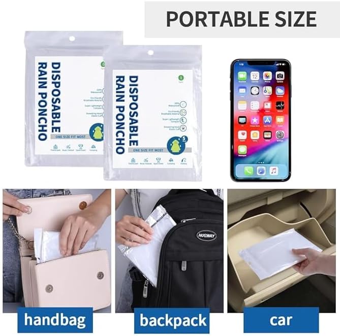 Opret 5/10/20 Pack Rain Ponchos, Disposable Emergency Ponchos Bulk Unisex Waterproof Raincoat for Adults with Drawstring Hood